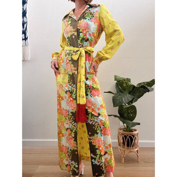 Vintage 1960's Floral Fringe Tie Button Up Cardi Dress - Picture 6 of 10